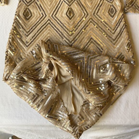 City Triangles Women Dress M Gold lining Geometric Sheath 3/4 Sleeve Knee Length - Picture 9 of 12